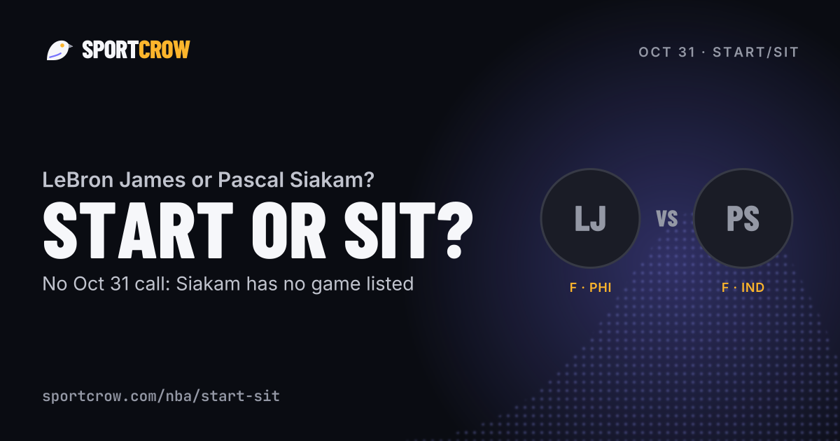 Start LeBron James or Pascal Siakam? Oct 30 Points league start/sit
